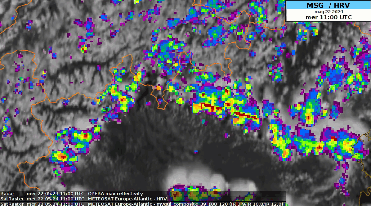 Animazione radar delle precipitazioni che hanno segnato il pomeriggio di mercoledì 22 maggio.