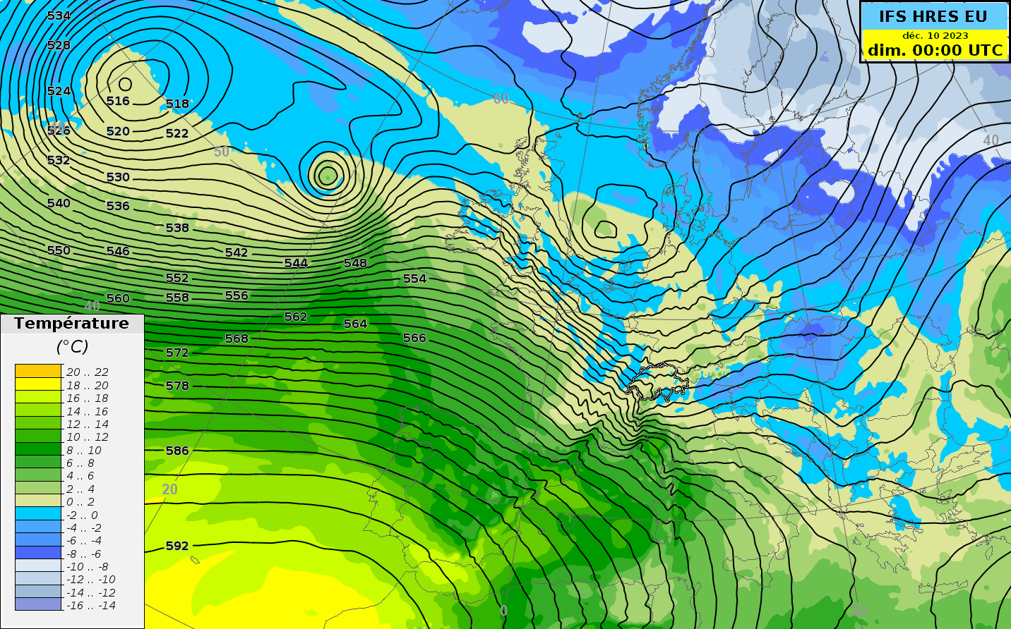 Modellizzazione della temperatura a 850 hPa (circa 1500 m) tra domenica 0h UTC e mercoledì 12h UTC.