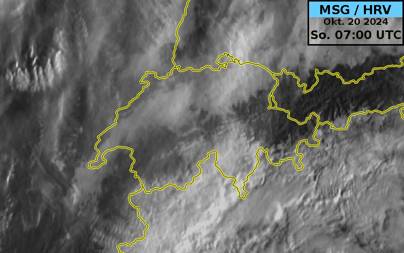 Fig. 4: Animazione delle immagini satellitari di oggi fra le 9 e le 15:30 che mostrano la dissoluzione della nebbia alta a nord delle Alpi.
