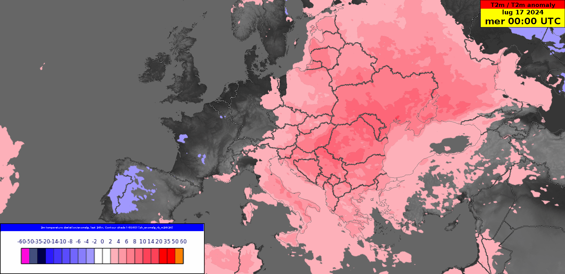 Figura 3: animazione della deviazione della temperatura media giornaliera rispetto alla norma fra martedì scorso e domenica prossima. 