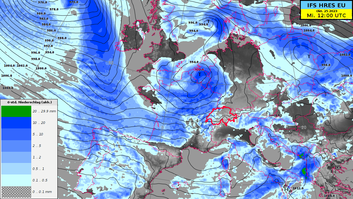 Animazione delle precipitazioni calcolate dal modello IFS (ECMWF) tra mercoledì 08:00 UTC e sabato 08:00 UTC.