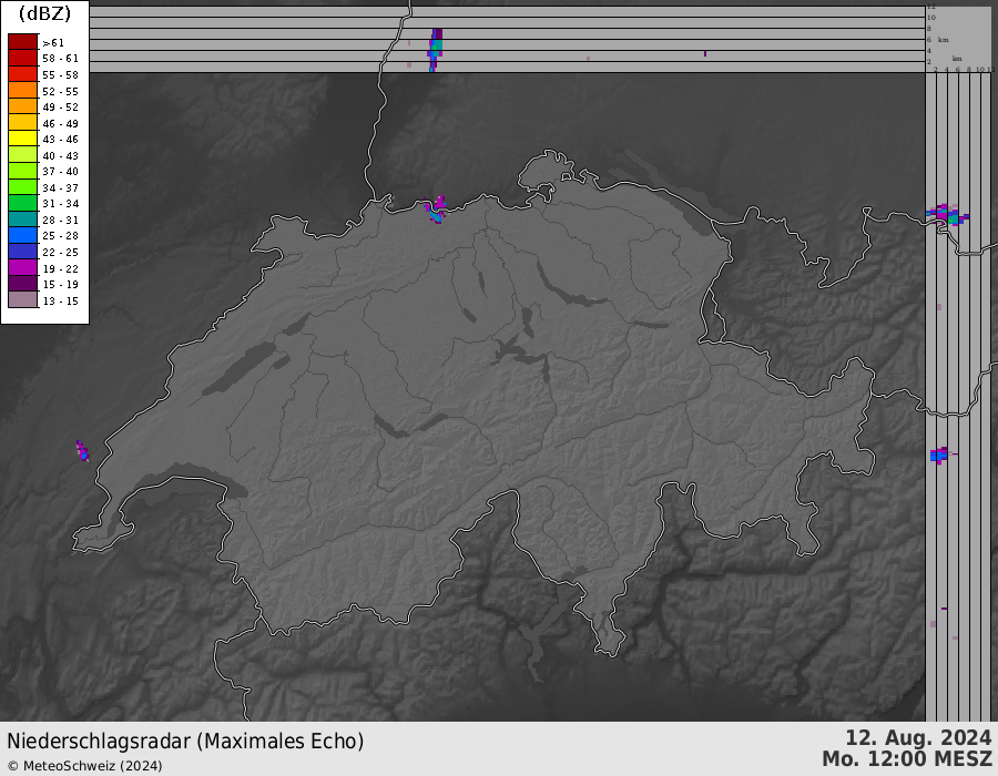 Animazione radar dei temporali dalle 12 alle 18:00.