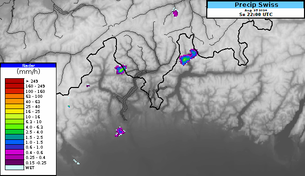Animazione delle immagini radar dal 25.8.2024 (22 UTC) al 26.8.2024 (09:30 UTC). 