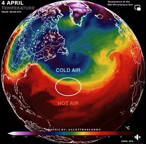 Fig. 3. Animazione della temperatura al livello barico di 850 hPa tra il 4 e il 7 aprile 2024. 