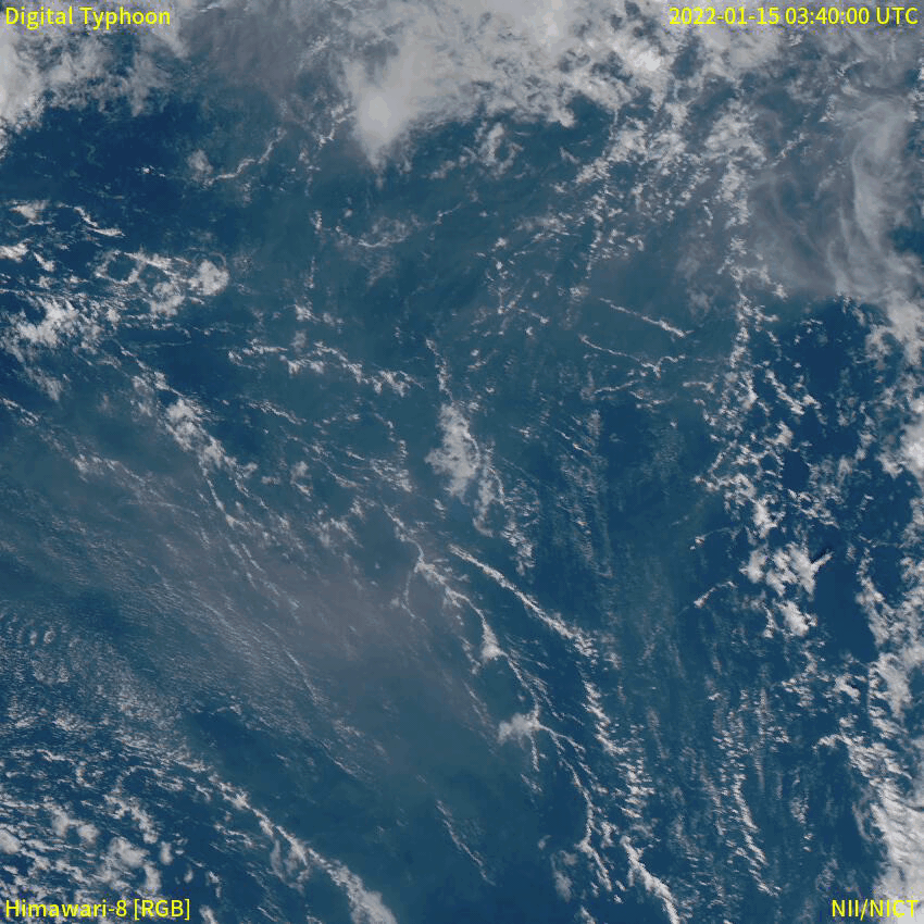 Animazione satellitare dell'eruzione del vulcano Hunga Tonga-Hunga Ha'apai del 15 gennaio 2022. 