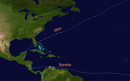 Fig. 1: le 3 tempeste tropicali alle quali è stato assegnato un nome nel 2022 (fino al 28 agosto) nel bacino del Nord Atlantico. Immagine: Wikipedia.