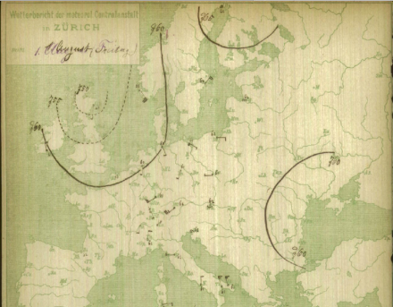 Fig. 2: Carta al suolo del 1 agosto 1879. Fonte: MeteoSvizzera
