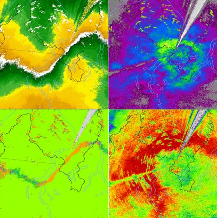Fig. 2: i dati grezzi del radar assomigliano poco alle immagini radar che vediamo sull’App di MeteoSvizzera! Prima di poter essere usati, i dati radar vengono elaborati tramite algoritmi e metodi sofisticati sviluppati in stretta collaborazione con altri gruppi a livello mondiale.