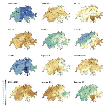 Mappe delle precipitazioni mensili in percentuale rispetto alla norma 1991-2020.