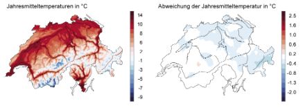 Temperatura media annua e deviazione dalla norma 1991-2020 in gradi Celsius.
