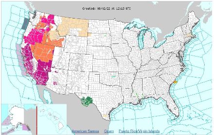 Fig. 5. "Excessive Heat Warning" (color viola) - allerta per caldo intenso emesso dal servizio meteorologico americano (NOAA). Fonte: NOAA.