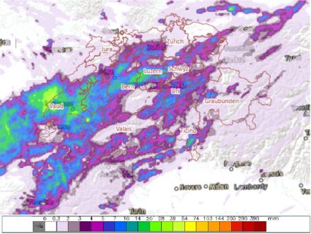 Somma delle precipitazioni dalle 07.00 alle 19.00 (ora locale) del 25.9.2022.