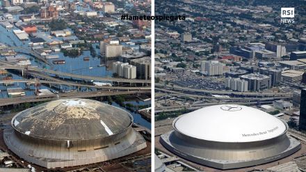 Fig. 4: New Orleans e il suo Super Dome prima e dopo il passaggio di Katrina Fonte: RSI-keystone.
