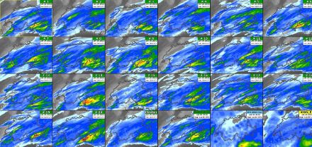 Fig. 3. La maggior parte delle simulazioni di COSMO-2E, sono concordi nel localizzare l'epicentro delle precipitazioni di lunedì pomeriggio sulle regioni che spaziano dal Ticino centro-meridionale fino alla Val Bregaglia.
