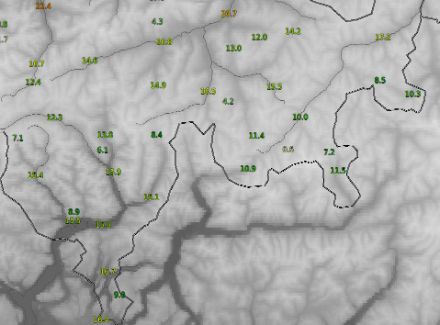 Fig 3: Temperature massime registrate venerdì 21 ottobre 2022. spiccano i 17.2 gradi registrati a Scuol e gli oltre 20 gradi registrati per effetto favonico nelle vallate nordalpine (Altdorf e Coira).