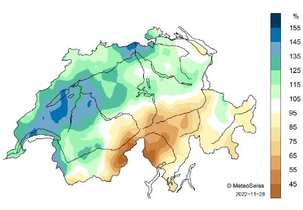 Mappa con la distribuzione delle precipitazioni autunnali.