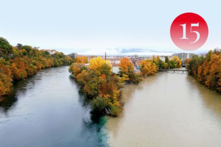 Il Rodano e l’Arve si incontrano a Ginevra, ottobre 2020. Immagine: MeteoSvizzera, Mikhaël Schwander.