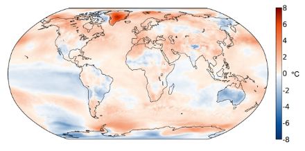 Figura 3: Distribuzione spaziale della temperatura media dell’autunno 2022, rappresentata come anomalia rispetto alla norma 1991-2020. Fonte: Copernicus/ECMWF