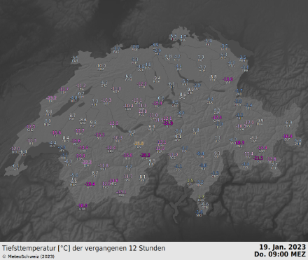 Temperature minime della notte dal 18 al 19.1.2023