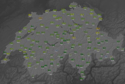 Temperature massime registrate in Svizzera nella giornata di Capodanno.