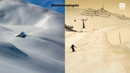 Figura 6: Dal bianco candido ai colori del deserto sulle Alpi, in questo caso ad Anzère in Vallese il 6 febbraio 2021.