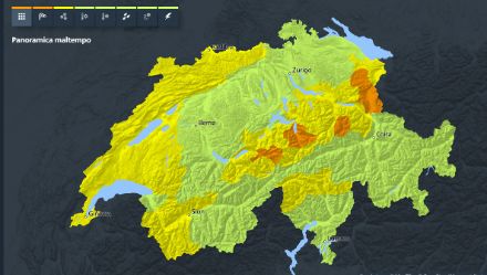 Carte des dangers (vent) de MétéoSuisse.