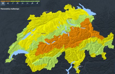 Fig. 5: Mappa delle allerte della Confederazione attive domenica 26 marzo pomeriggio.
