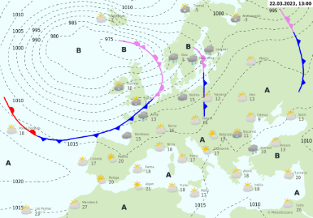 Carta meteorologica al suolo del 21.03.2023 ore 13:00.