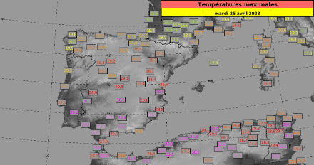 Temperature massime misurate martedì 25 aprile in Spagna: Cordova 35,1 °C, Siviglia 34,6 °C e Jerez 35,0 °C. 