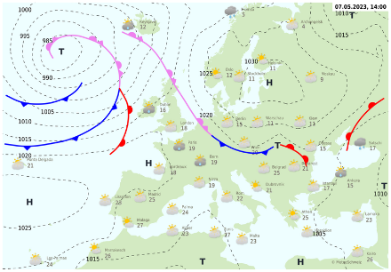 Fig. 3: l’analisi dei fronti di oggi, 7.5.2023