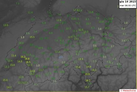 Fig. 5: temperature minime registrate nella notte tra il 13 e il 14 giugno 2023.