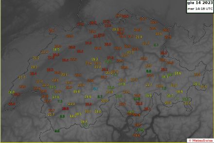 Fig. 6: temperature massime registrate mercoledì 14 giugno 2023.