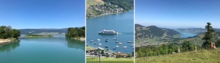 Subsidenza dominande in tutta la Svizzera. Sulle immagini delle segnalazioni che sono state inviate sull’App di MeteoSvizzera negli ultimi giorni, dominano le foto con cielo azzurro. Da sinistra a destra: Hagneckkanal, il lago di Zugo e il lago di Ägeri. 