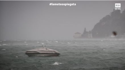 Fig. 2: il Lago di Lugano sferzato da un forte temporale estivo il primo agosto 2018. Fonte: RSINews - archivio TI-Press.