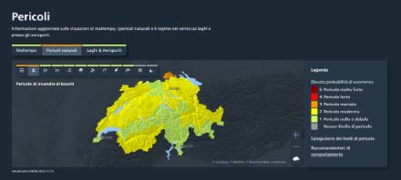 Cartina del "Pericolo di incendio di boschi" del 8.6.2023 in Svizzera. 