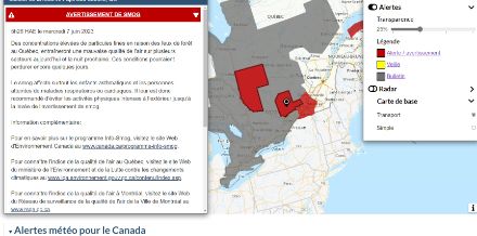 Allerta per smog emessa dall'Ufficio meteorologico canadese. 