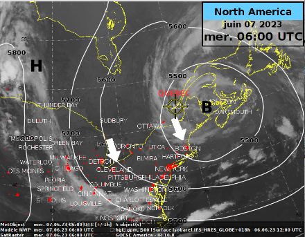 Immagine satellitare GOES-E (NOAA) e modello ECMWF 