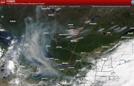 Incendi in Quebec - rilevamento satellitare - VIIRS NOAA-20 CORRECTED REFLECTANCE (TRUE COLOR)