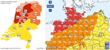 Mappe delle allerte dei servizi meteorologici olandese (KNMI) e tedesco (DWD).