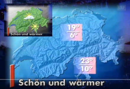 Previsioni meteo di SRF Meteo nell'edizione principale del notiziario di venerdì 4 settembre 1992 per il giorno successivo. Per inciso, la prima Street Parade si svolse a Zurigo quel sabato 5 settembre 1992. Fonte: Archivio SRF