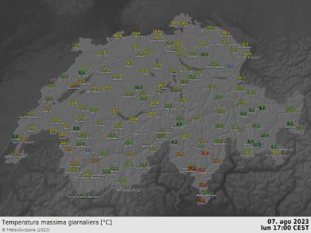 Temperature massime odierne (entro le 17:00 ora locale) 