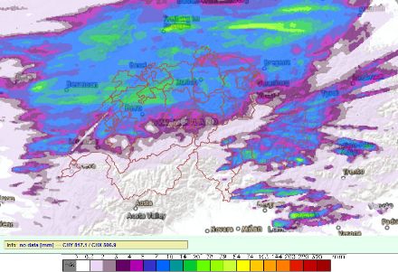 Fig. 4: Precipitazioni accumulate nella giornata del 1° agosto 2023 (dalle 06.00 alle 18.00) in Svizzera. 