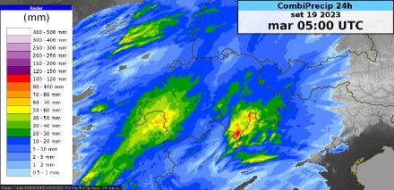 Fig. 1: Accumuli delle precipitazioni su 24 ore, entro 19.09.2023 08:00 ora locale. 