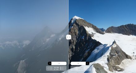 Confronto fra le immagini sulla Jungfraujoch del 30.9.2023 ore 10:50 e 1.10.2023 ore 11:50. Domenica la visibilità è notevolmente migliorata. 