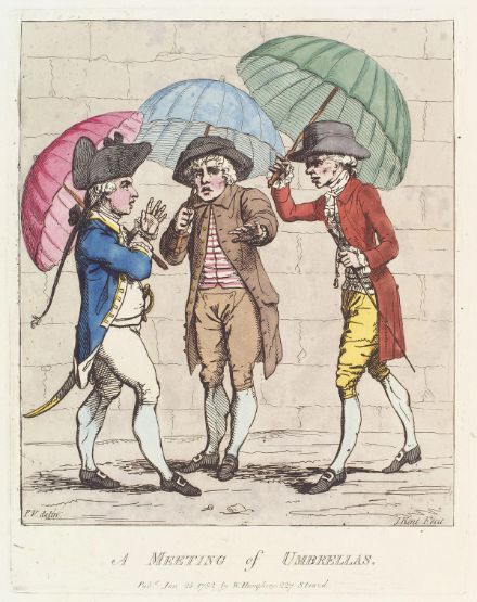 Figura 2: A meeting of Umbrellas (1782), di J. Gillray vignettista britannico.