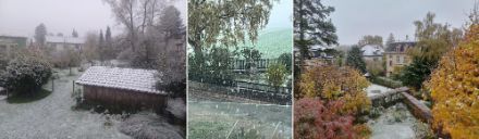 La prima neve in alcune zone dell'Altopiano centrale. A sinistra a Wangen an der Aare, al centro a Wiedlisbach e a destra a Berna.