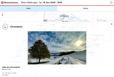 Segnalazione meteo "Altezza del manto nevoso" tramite l'app MeteoSvizzera.
