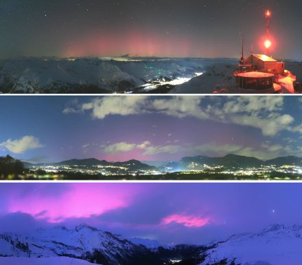 In molte regioni della Svizzera, dove le nuvole si sono diradate al momento giusto, le aurore sono state visibili. Fonti delle immagini: MeteoSvizzera