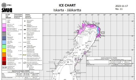 Fig. 7: mappa del ghiaccio sul Golfo di Botnia (zone colorate).