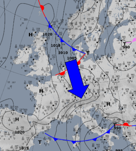 Analisi al suolo di sabato mattina, 25.11.2023, ore 07:00. Fonte: Servizio meteorologico tedesco (DWD)